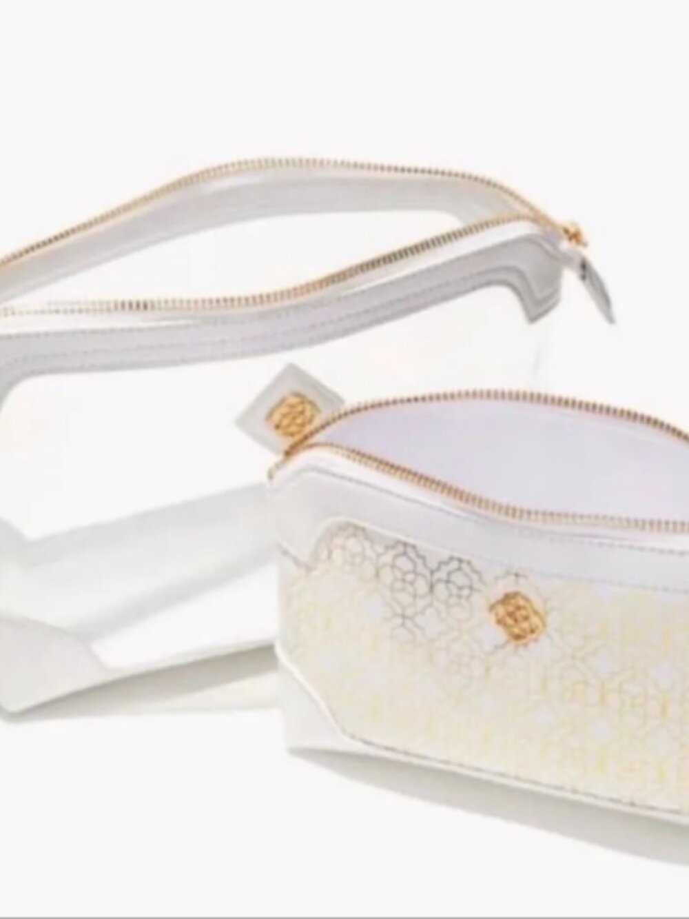 NWT Kendra Scott 2Piece Cosmetic Bag Set in White/Gold Design - Picture 4 of 11